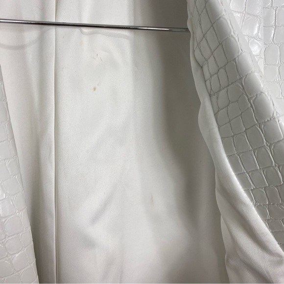 Alice & Olivia Croc Embossed Faux Leather Blazer White Sz L Oversized Open Front - Picture 2 of 13